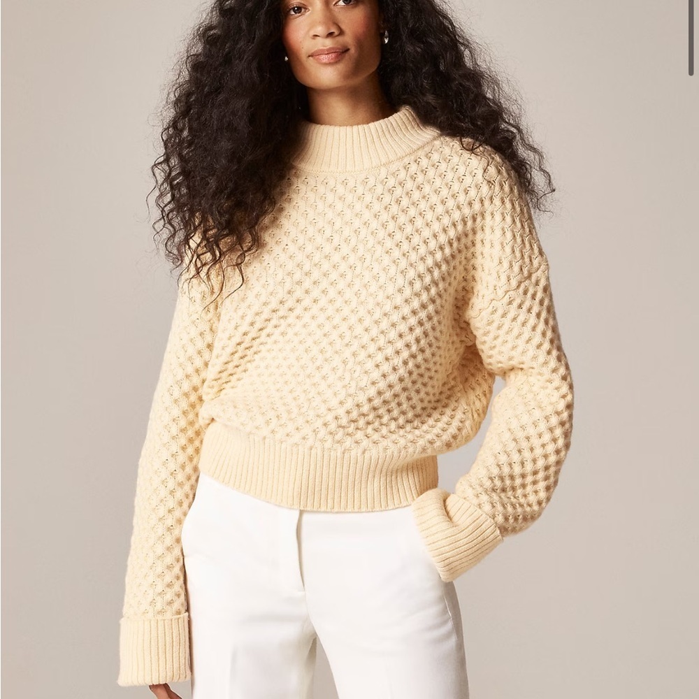 J crew candlelight Honeycomb mockneck sweater in wool blend